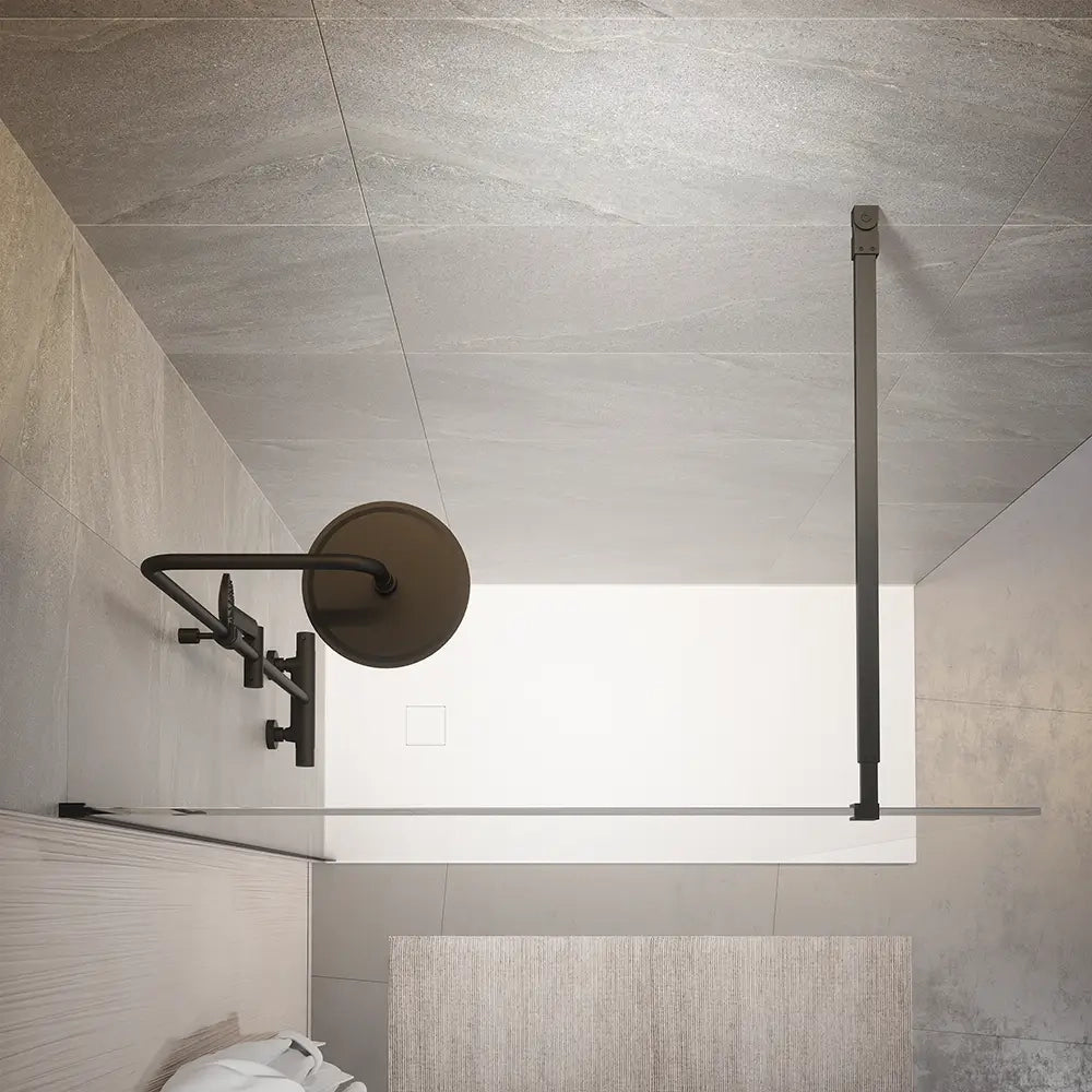 Doccia walk-in 90cm vetro temperato anticalcare 10mm trasparente profili neri | Naxos