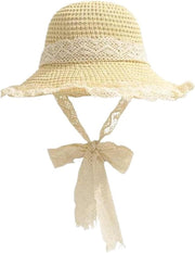 Cappello da spiaggia per donna | Lato | Ripiegabile | Bordo grande | Protezione UV | Cinturino in pelle | Vacanza al mare | Festa in giardino | Esterno | Cappello da donna