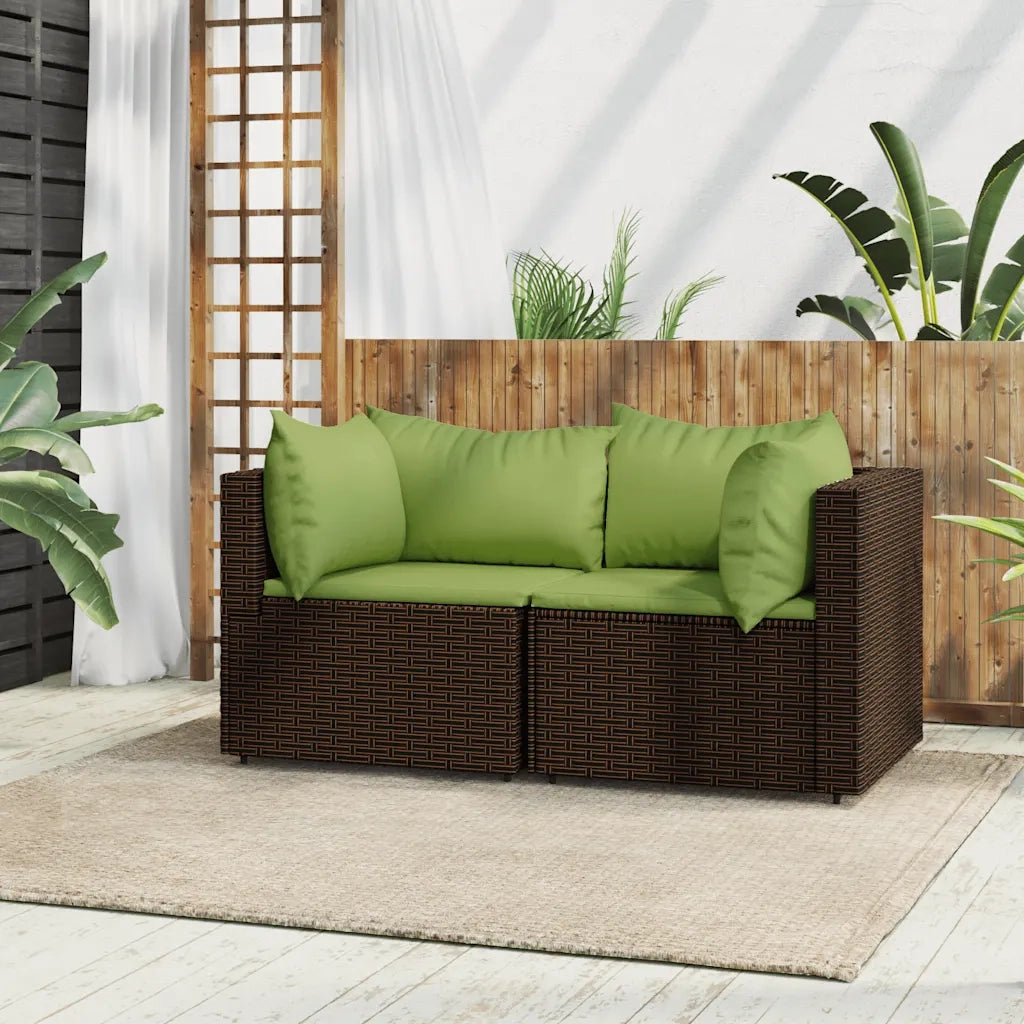 Divani Angolari da Giardino con Cuscini 2pz Polyrattan Marronecod mxl 130086