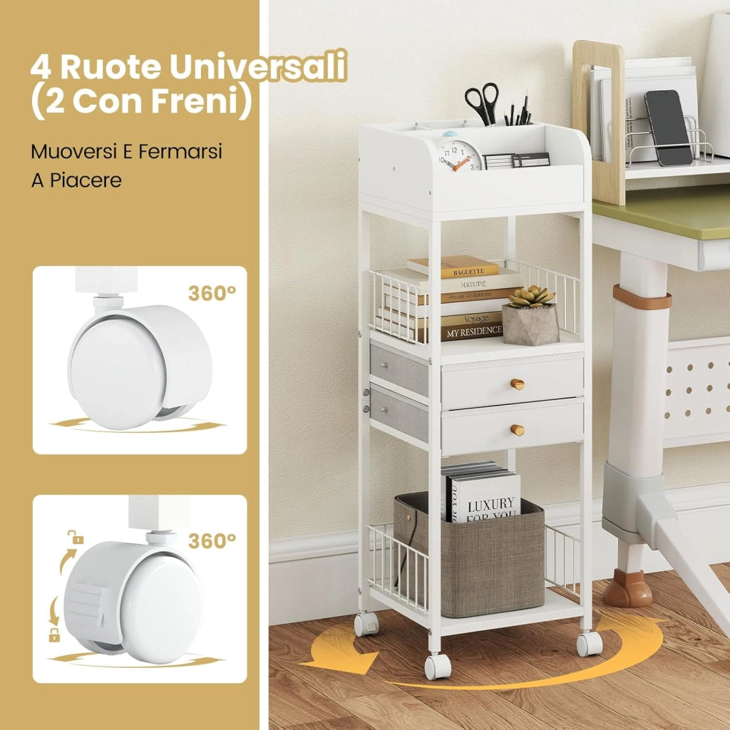 Carrello porta trucchi, organizer per cosmetici con cassetti, ruote e ripiani, carrello multiuso per prodotti per la cura della pelle, smalti per unghie, profumi, bianco 30 x 30 x 90 cm