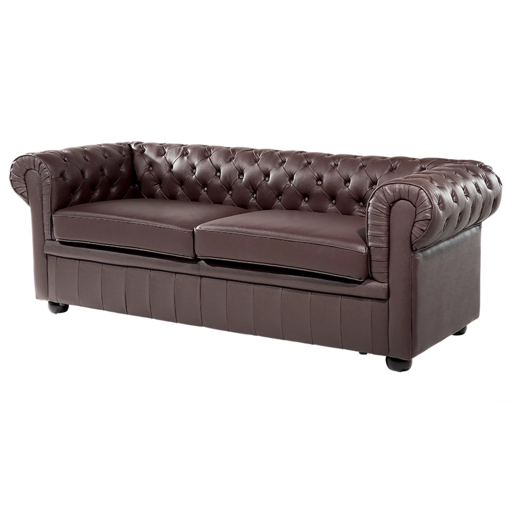 Divano Chesterfield dallo stile vintage a 3 posti in vera pelle marrone
