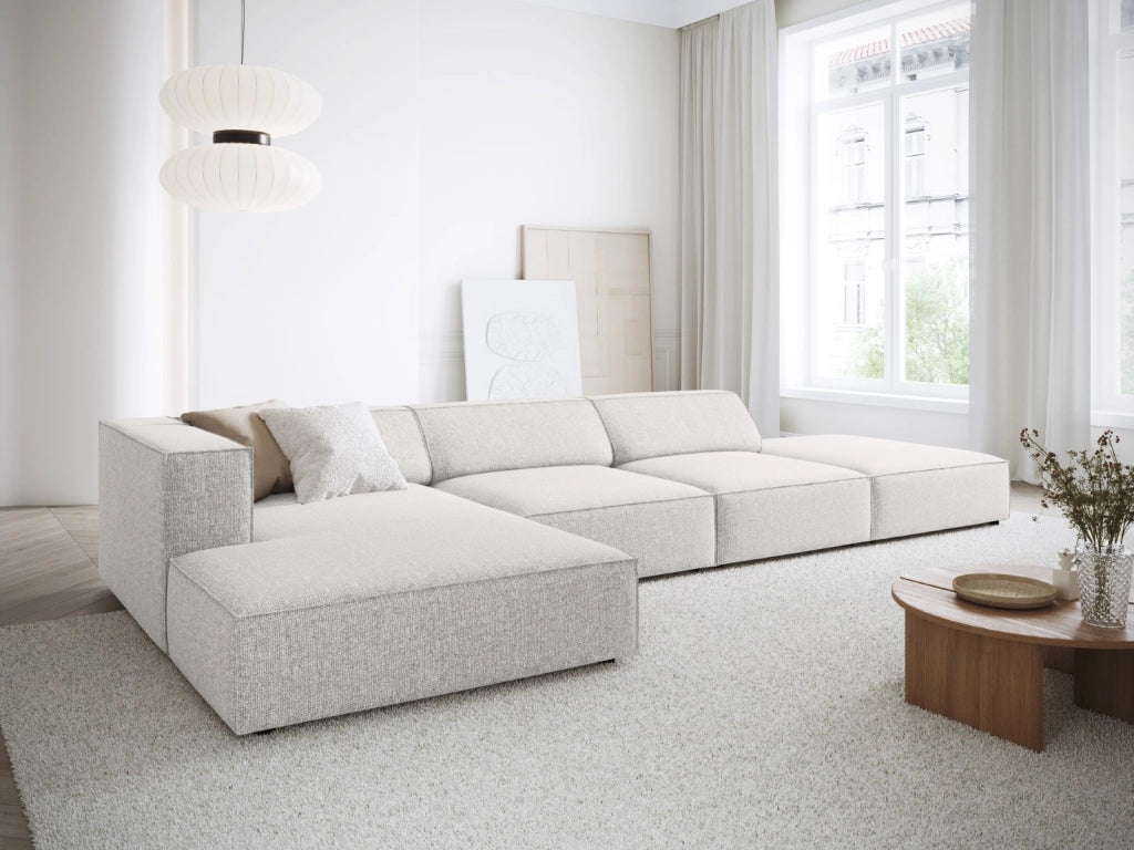 Cosmopolitan Design - Divano angolare sinistro "Arendal" 5 posti in ciniglia grigio chiaro 