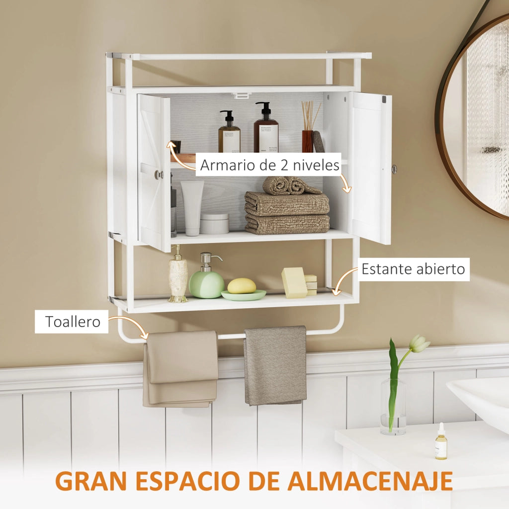 Armadietto Bagno Sospeso con Ante e Ripiano ¨C Zephmum ¨C Bianco 63x34x75 cm