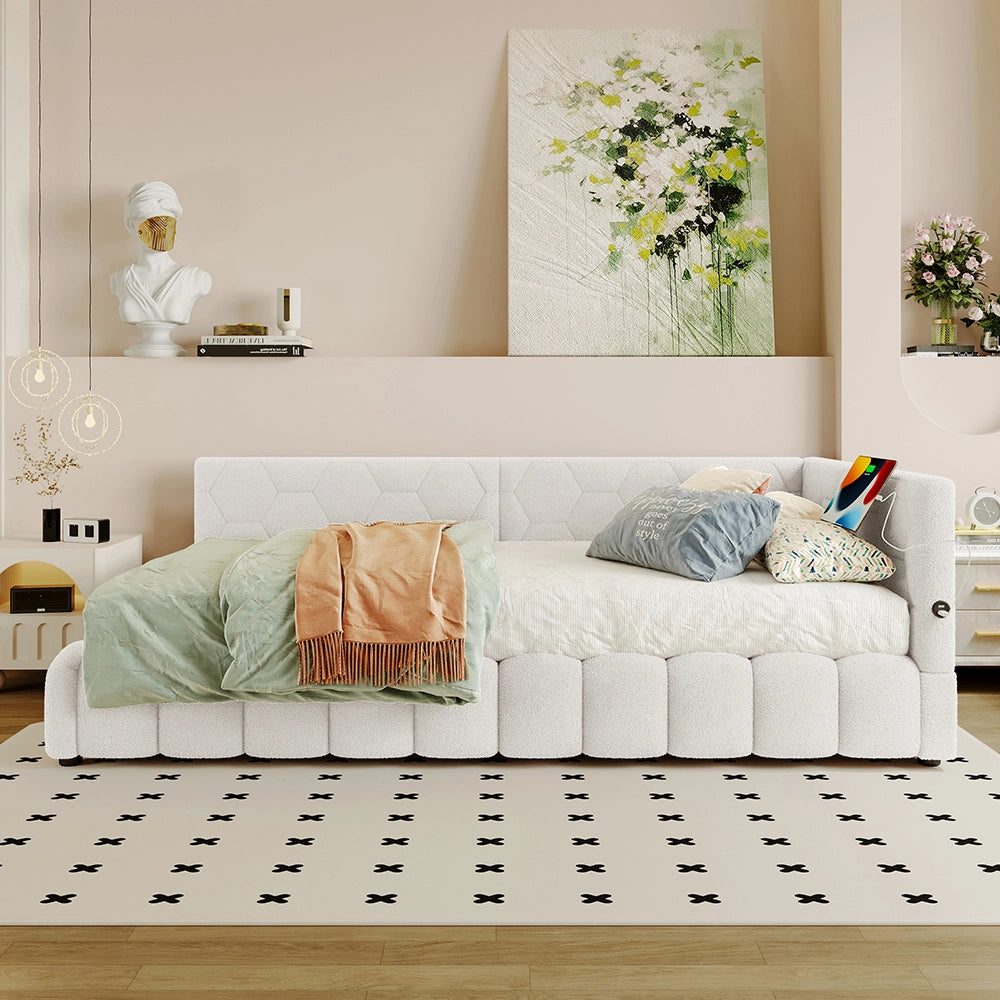 Letto giorno 90x200cm - Xylo - bianco, LED, USB-C, idraulico, pile