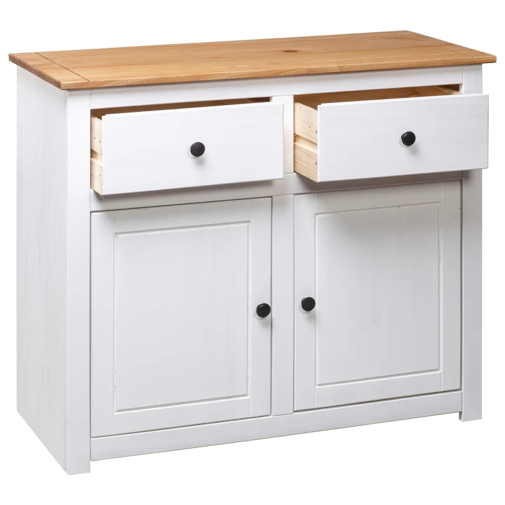 Credenza-Buffet-Armadio da cucina Bianca 93x40x80 cm in Legno Massello di Pino Panama
