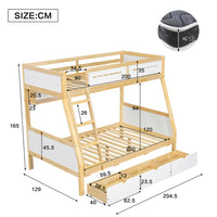 Letto a castello 3 cassetti - Xylo - 90/120x200cm bianco/naturale