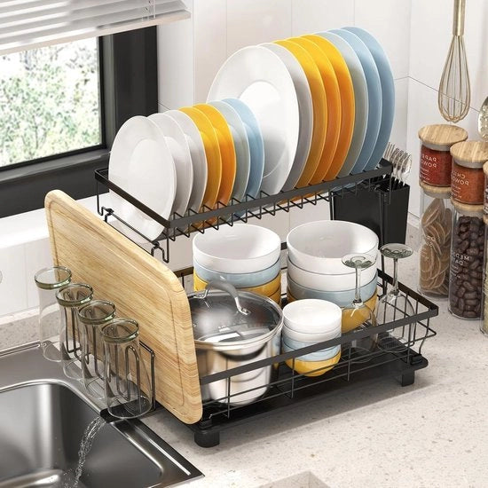 Aria 2 in 1 con Drenaggio e Supporto per Utensili da Cucina - Rimovibile e Organizzatore per Lavello Nero