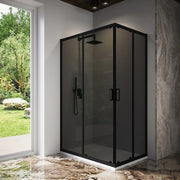 Box doccia 70x100 cm angolare scorrevole profili nero opaco vetro 6mm fumè h185 | Tonga
