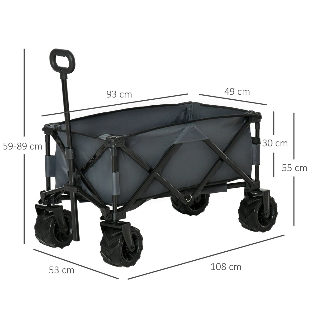 Carrello da Giardino Carico max 70kg con Maniglia Telescopica in Metallo e Tessuto Oxford Grigio