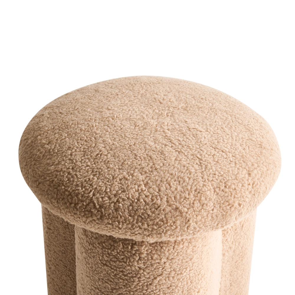 Pouf Beige Boucle Rotondo 40 x 40 x 45 cm Poggiapiedi Tappezzeria a forma di fungo Soggiorno moderno Camera da letto