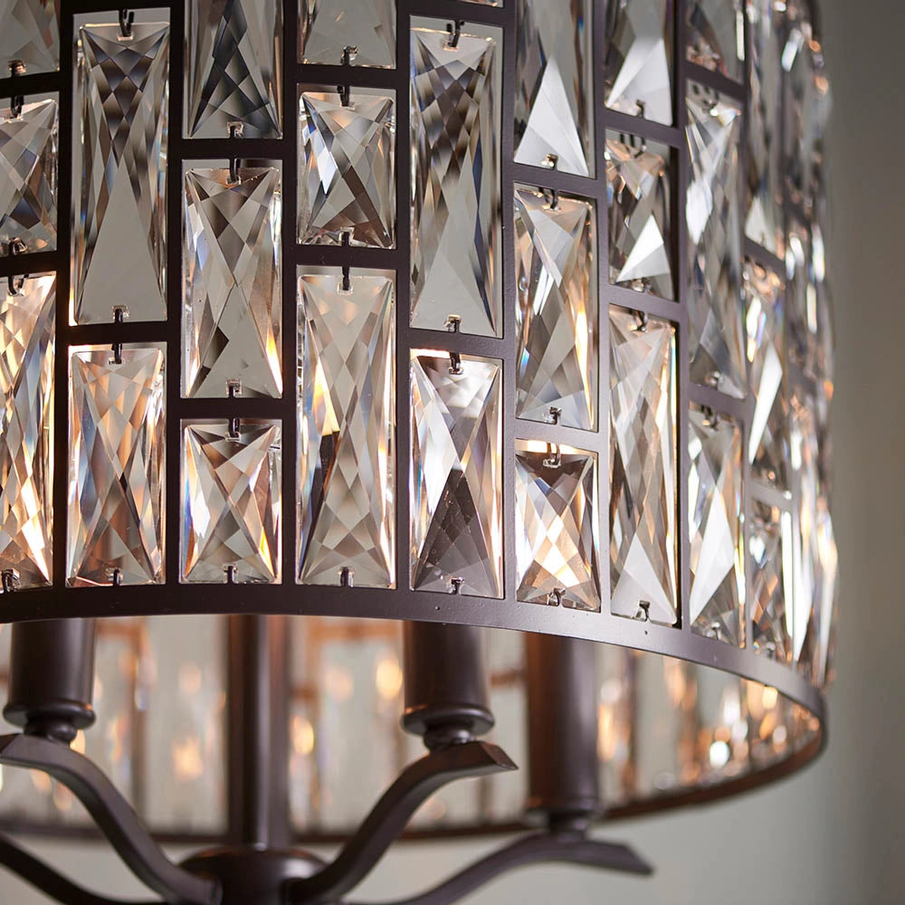 Lampadario Belle tondo cristallo bronzo scuro 5xE14 Endon