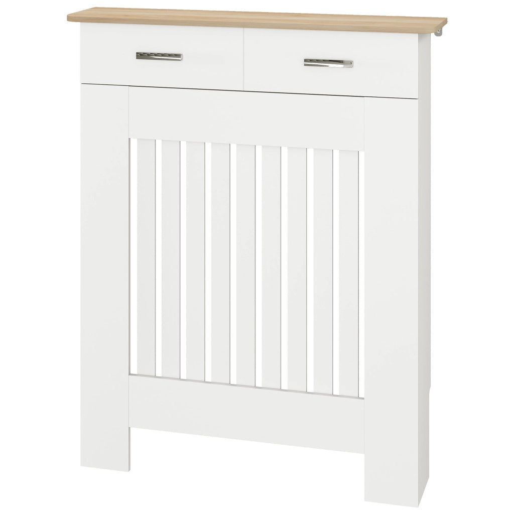 Copritermosifone a Doghe Antiribaltamento con Cassetto, in Legno, 78x19x97 cm, Bianco