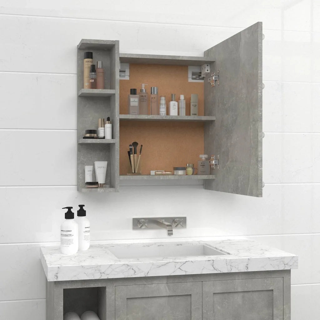 Mobile a Specchio con LED-Armadietto a Specchio Grigio Cemento 70x16,5x60 cm