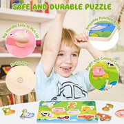 Puzzle di Legno con Scena di Paese con Animali - 10 Pezzi