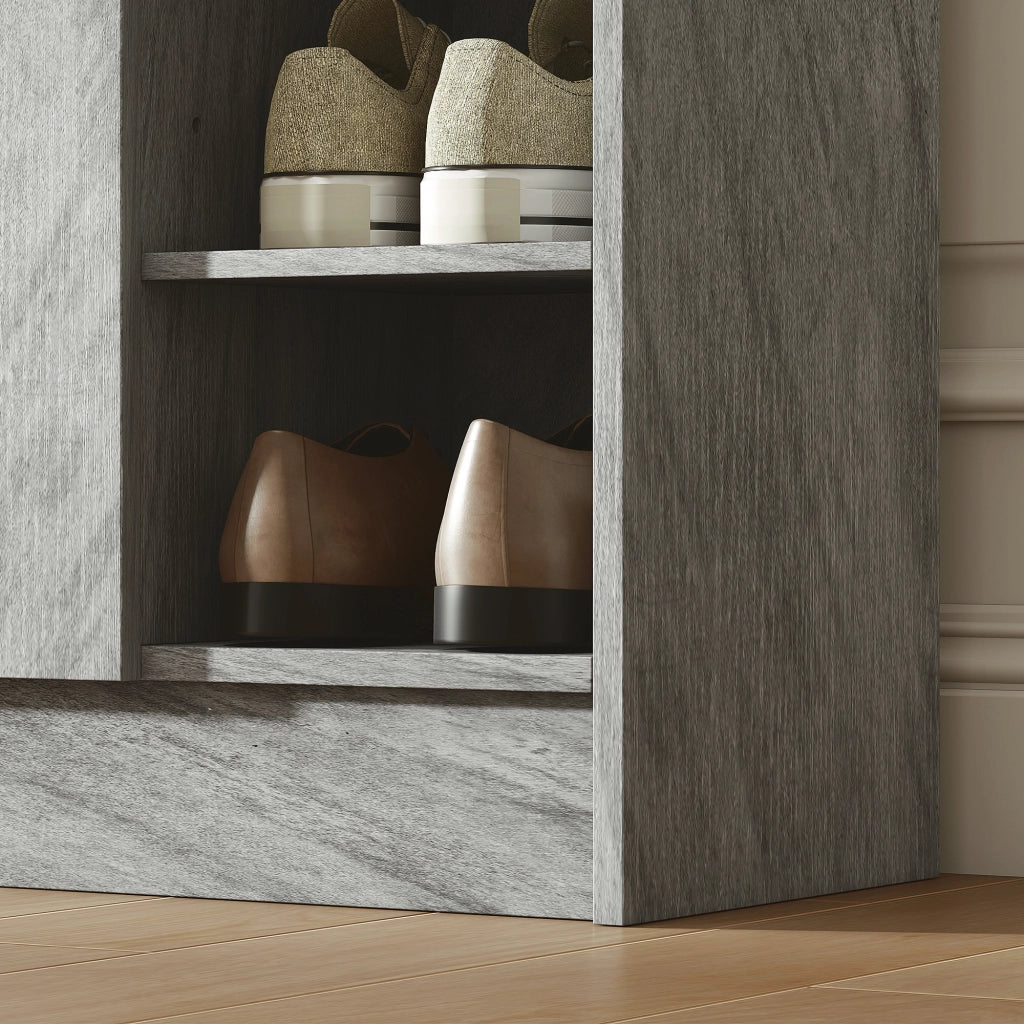 Scarpiera Moderna 83x30x90 cm con 4 Ripiani Aperti e Armadietto per 12 Paia in Legno Grigio Cemento