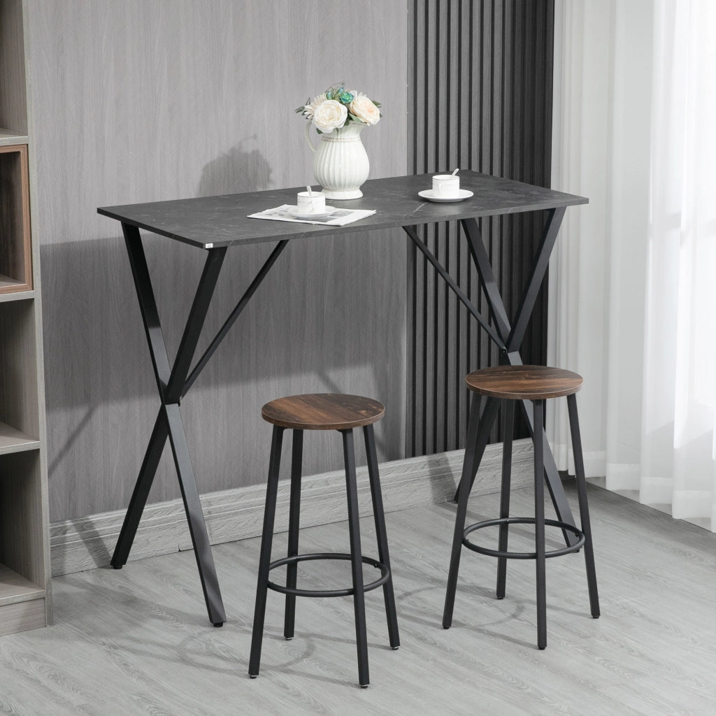 Bancone Bar Tavolo Alto Stile Industriale Effetto Marmo, Legno e Acciaio 120x60x102 cm, Nero