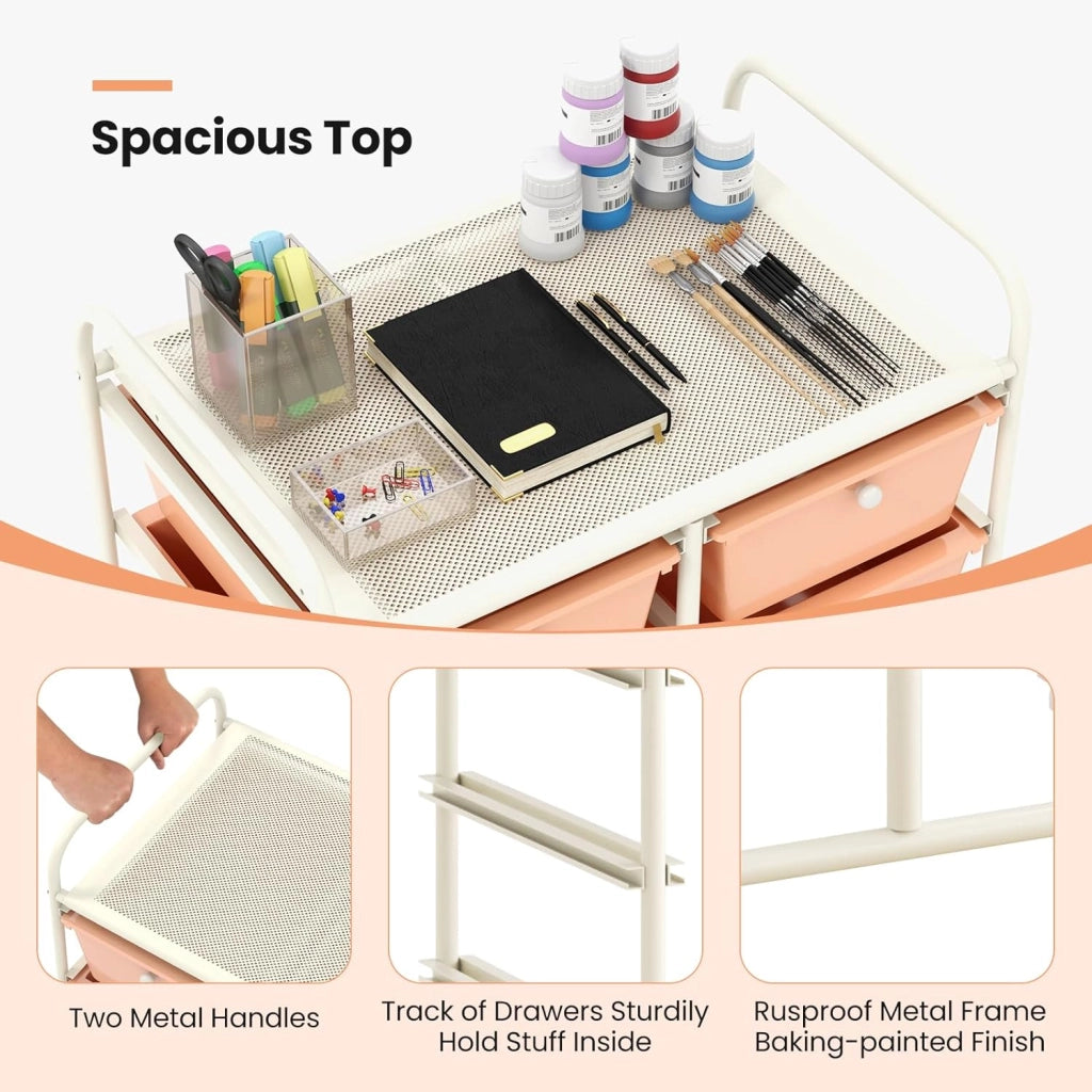 Carrello con 10 cassetti, impilabile, per cassetti, da cucina, bagno, ufficio, 65,5 x 37 x 87 cm (arancione chiaro)