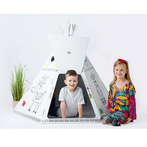 Tenda per Bambini Tipì Indiano in Carta da Colorare 126x122x141 cm Bianco