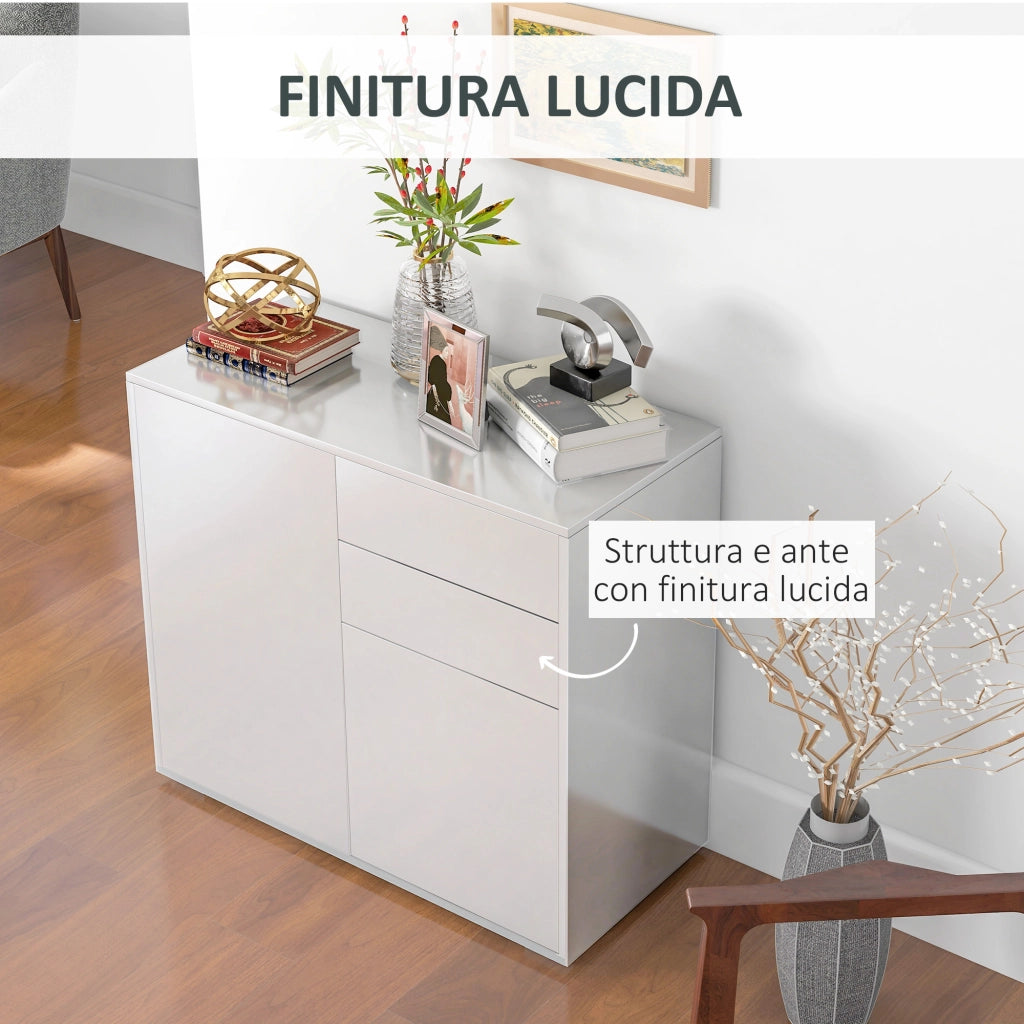 Credenza Moderna con 2 Cassetti ¨C Zephmum ¨C Bianco Lucido 79x36x74