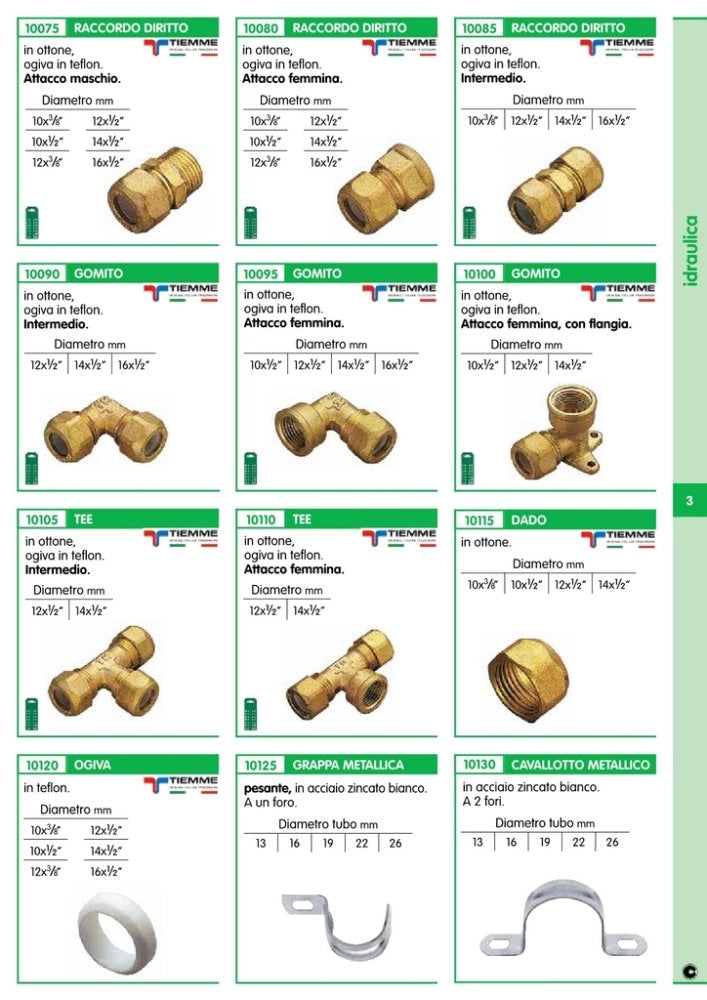 10pz raccordi ottone diritti bicono f/gas 12x3/8 cod:ferx.13897