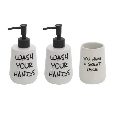 Set accessori linea Wash con 2 dispenser e bicchiere portaspazzolini bianco
