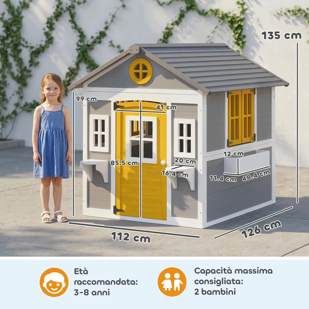 Casetta da Giardino in Legno per Bambini con Finestre ¨C zephmum ¨C Grigio