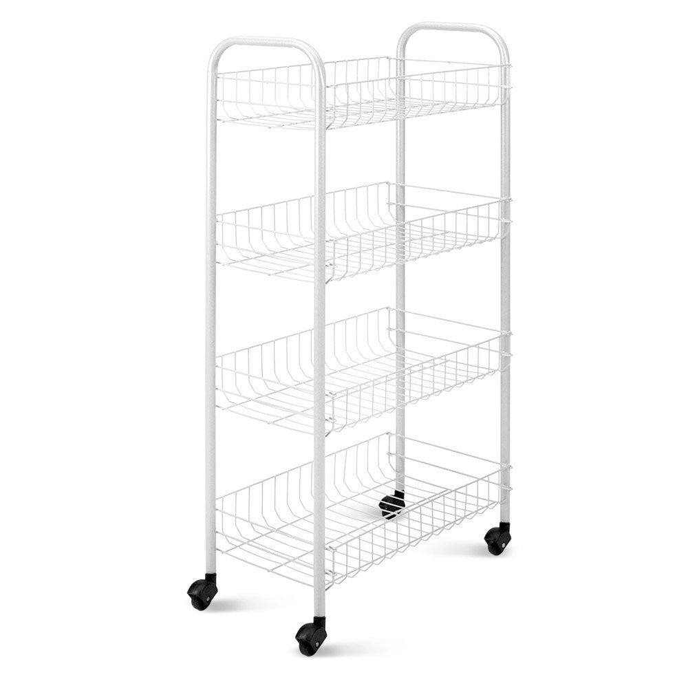 Trade Shop - Carrello Portaoggetti Porta Oggetti 4 Ripiani Bianco Per Cucina Bagno 30x40x77cm -