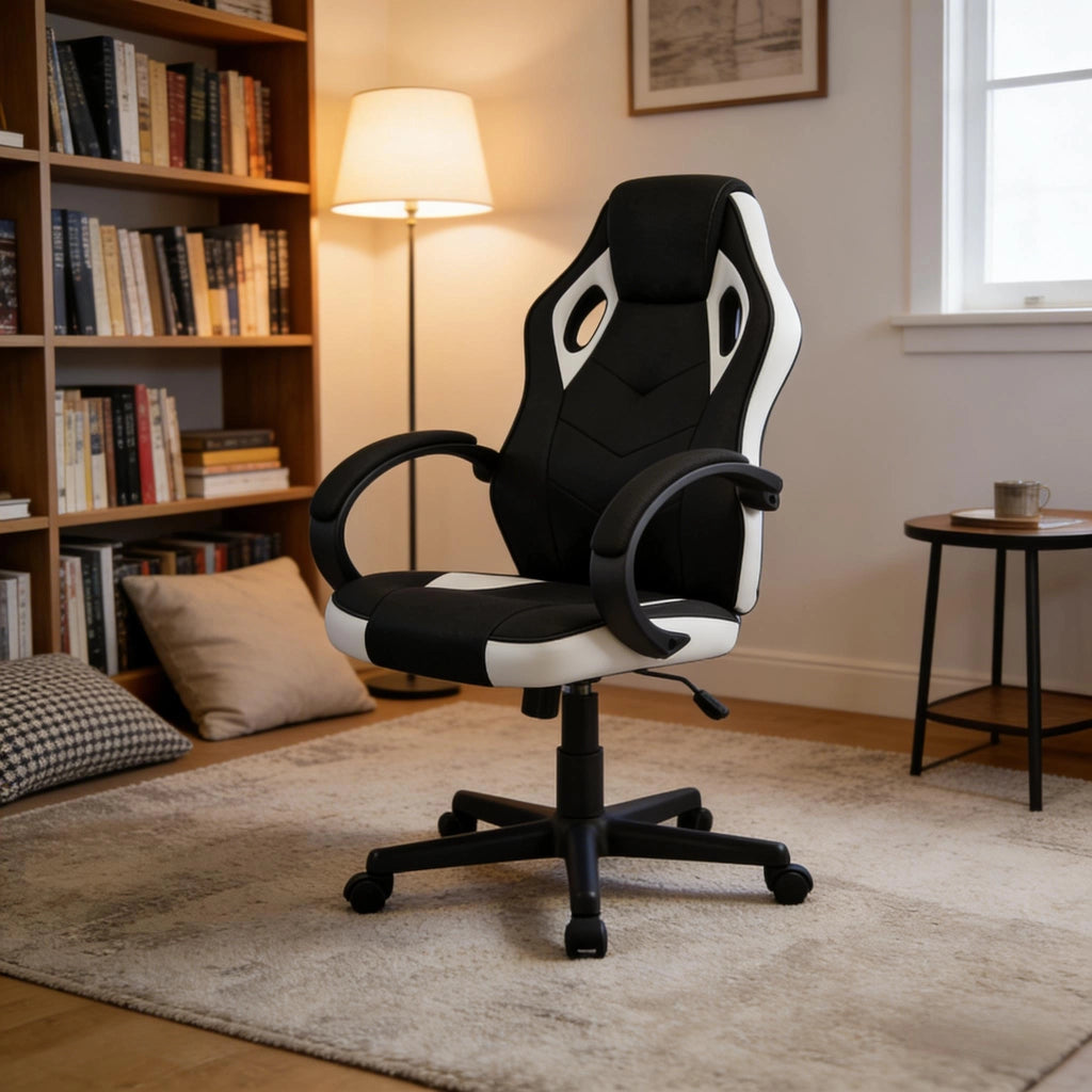 SEDIA DA UFFICIO ergonomica regolabile 44-54 cm in rete e PU nero/bianco