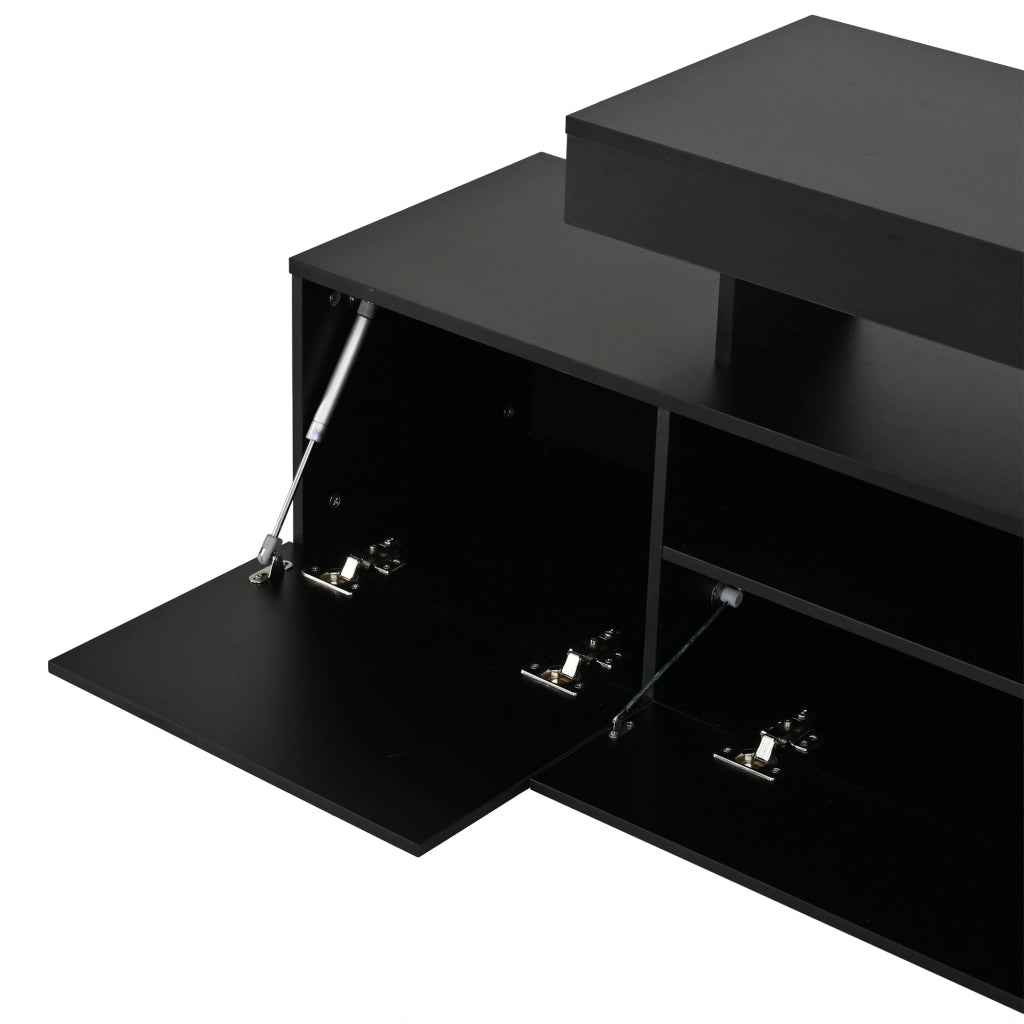 Mobile TV lucido nero 192x37x53 cm per TV fino a 85", con 3 ante, LED con controllo da app e ripiani aperti