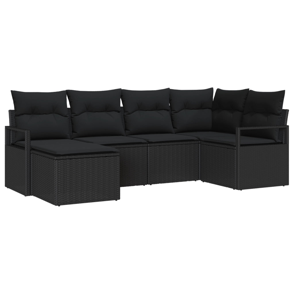 Set Divano da Giardino con Cuscini Nero Polyrattan
