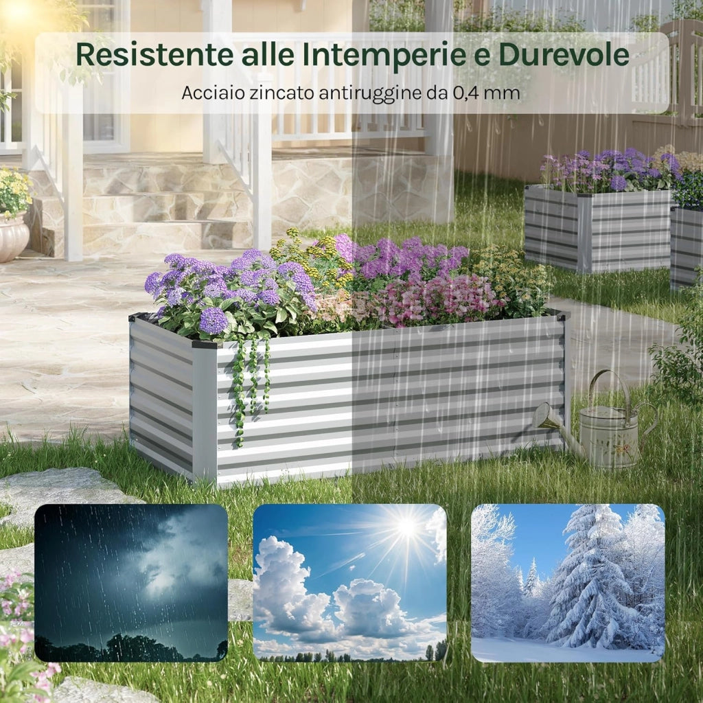 Orto Urbano in Metallo, Fioriera Esterno per Verdure, Frutta e Fiori, Bancal Orto per Giardino, Patio e Terrazza, 160 x 80 x 56 cm, Argento