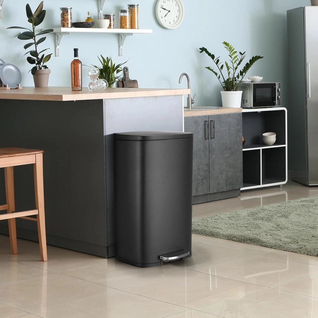 Pattumiera Cucina 50 Litri, Cestino a Pedale in Acciaio con Coperchio a Chiusura Morbida, Secchio Interno, 50 l Cestino per Interno Cucina, Bagno, Ufficio, Nero