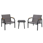 Set da giardino a 3 pezzi poltrona e tavolo, Sedile in tessuto traspirante e braccioli in legno-plastica Grigio