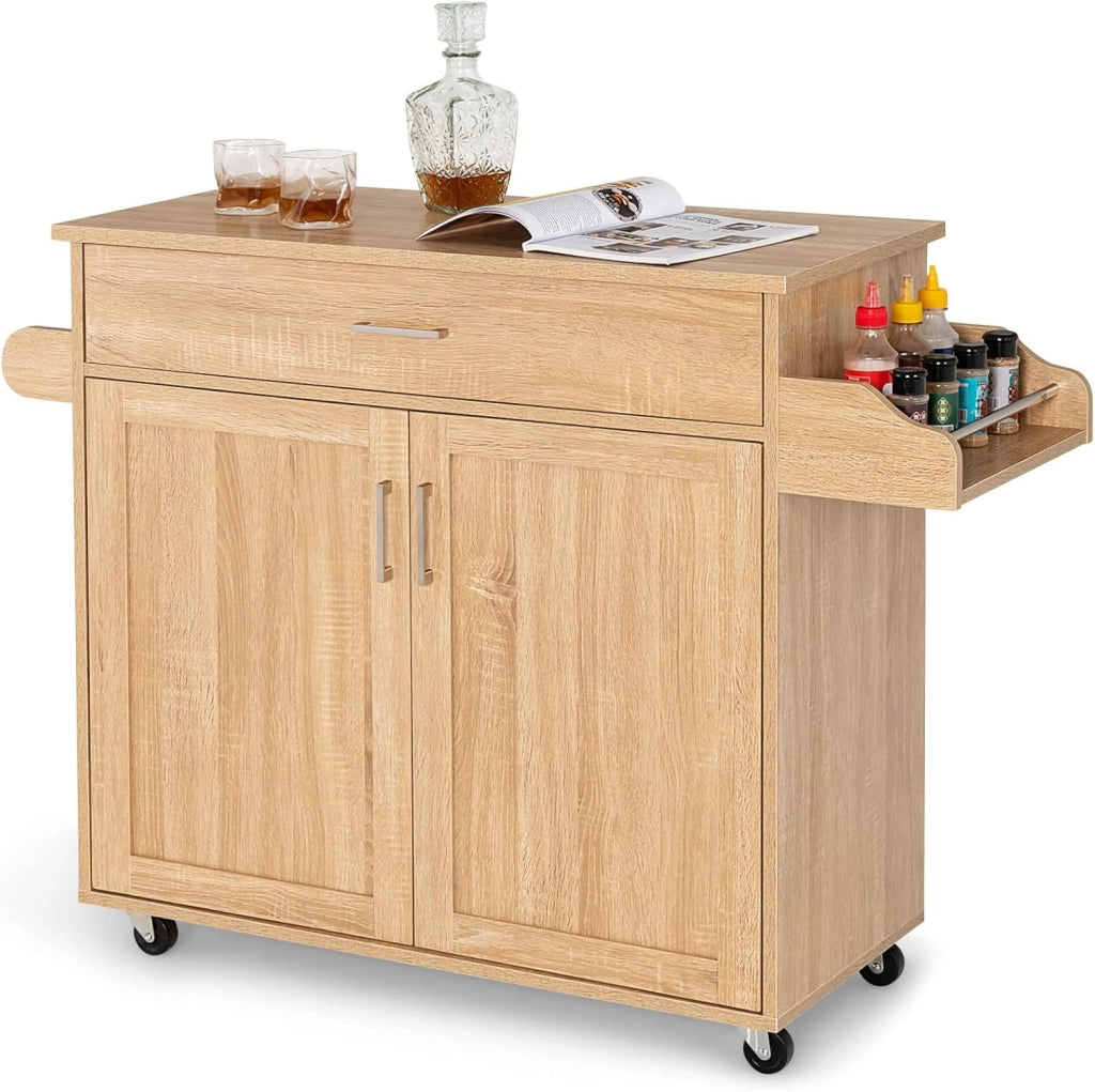Carrello da Cucina con Ruote di Gomma, Isola Cucina con Cassetto e Ripiano Regolabile, Mobile Credenza Salvaspazio Porta Microonde, Portaspezie, Portasciugamani, 116 x 40 x 85 cm (Nero)