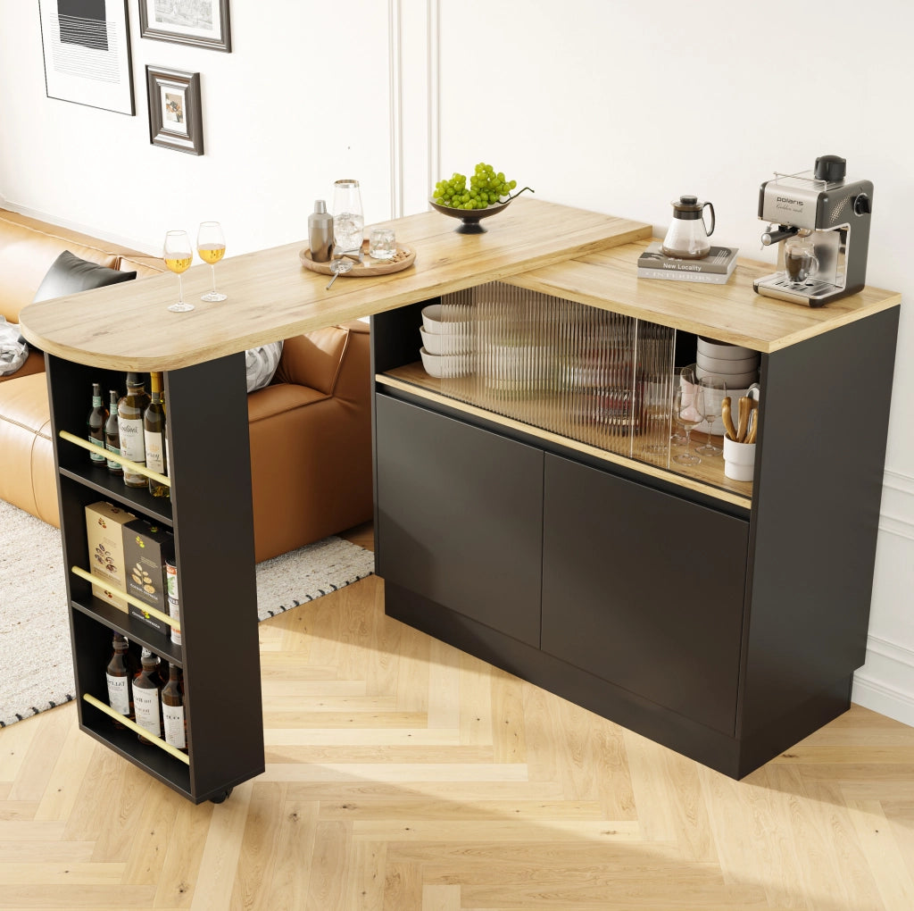 Isola da cucina girevole 360° 90x45x100 cm in MDF nero con contenitore