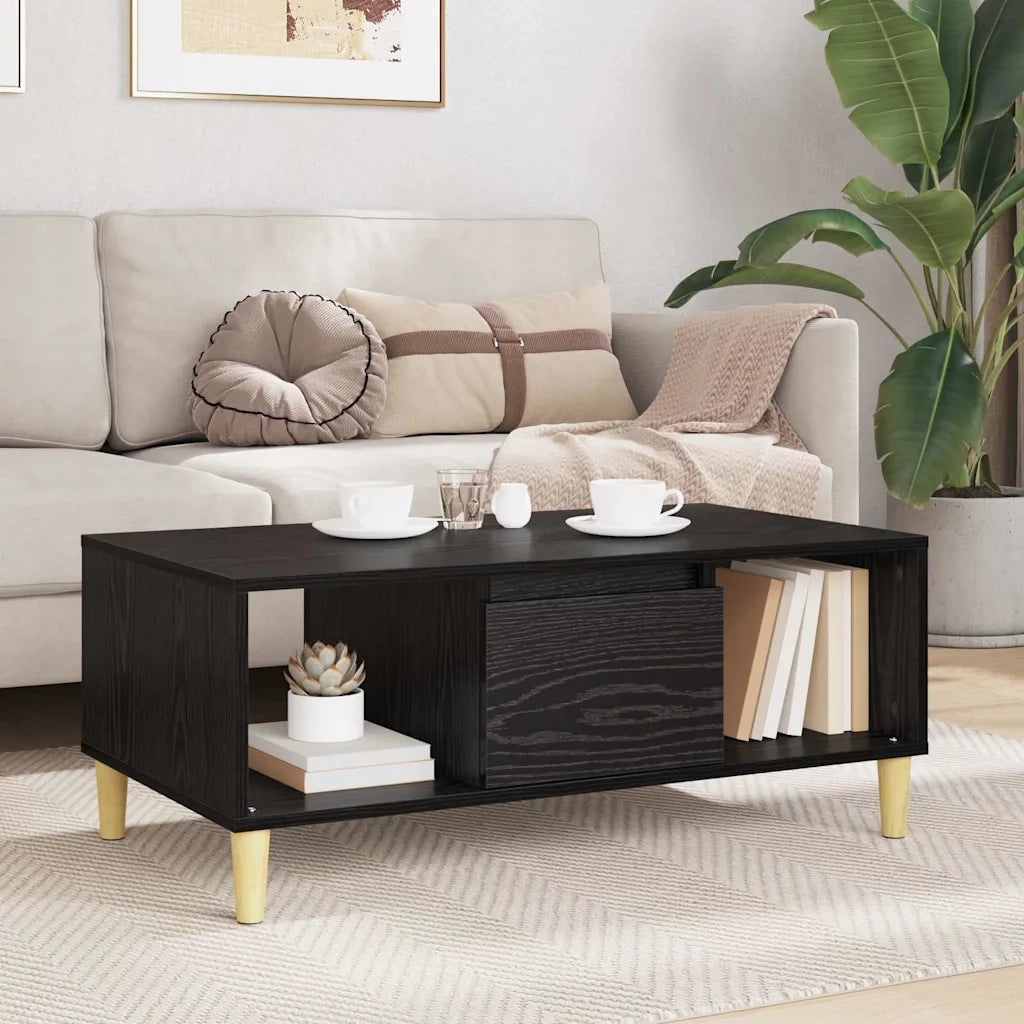 Tavolino da salotto con cassetto Rovere Nero 90 x 50 x 26.5 cm