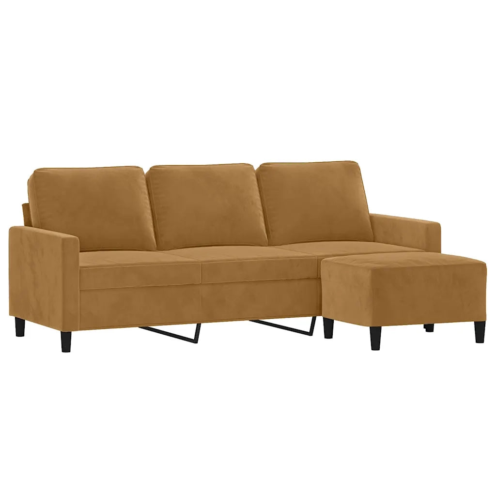 Divano a 3 Posti con Poggiapiedi-Sofa 3 Posti con Poggiapiedi Marrone 180 cm in Velluto 760164