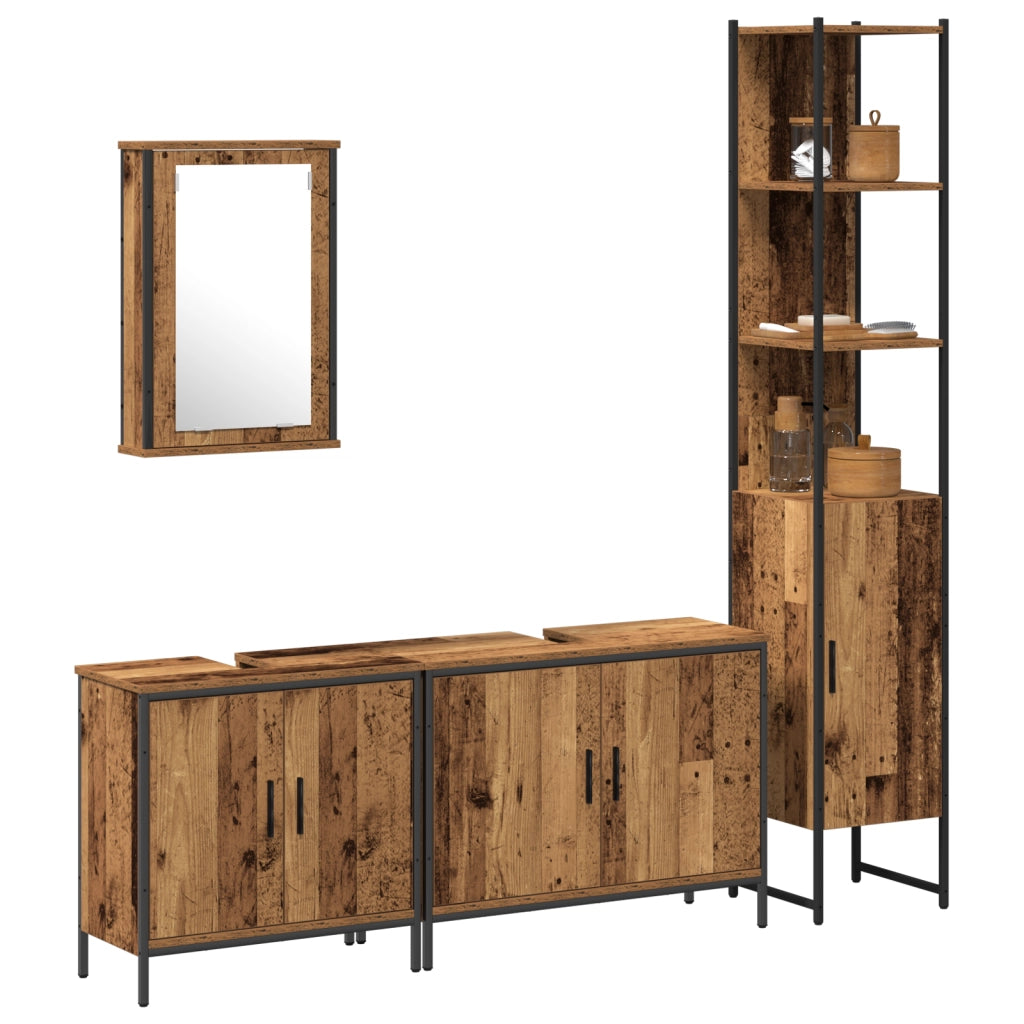 Set di Mobili da Bagno in 4 Pezzi Legno Antico