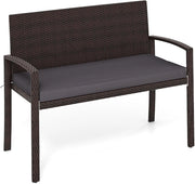 Panchina da Esterno in Rattan PE 110 x 56 x 84 cm, Panchina da Giardino con Morbido Cuscino, Schienale e Braccioli, Poltrona per Veranda, Balcone e Ingresso (Grigio)