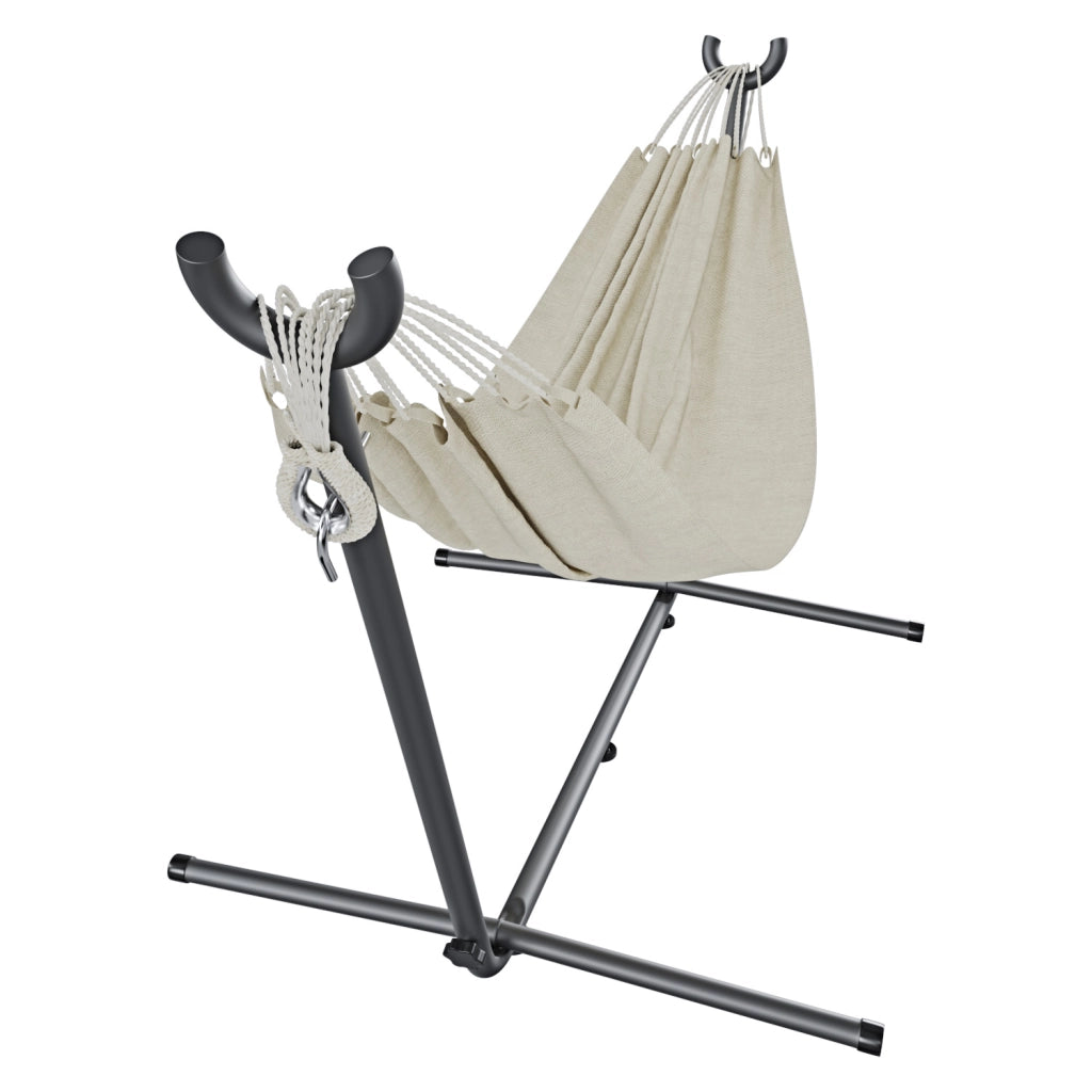 Amaca Da Giardino Con Supporto In Acciaio Portata 200 Kg Altezza Regolabile Telo Cotone Resistente Amaca Brasiliana Esterno Terrazzo Piscina Balcone Con Borsa 265 x 110 x 100 Cm Beige