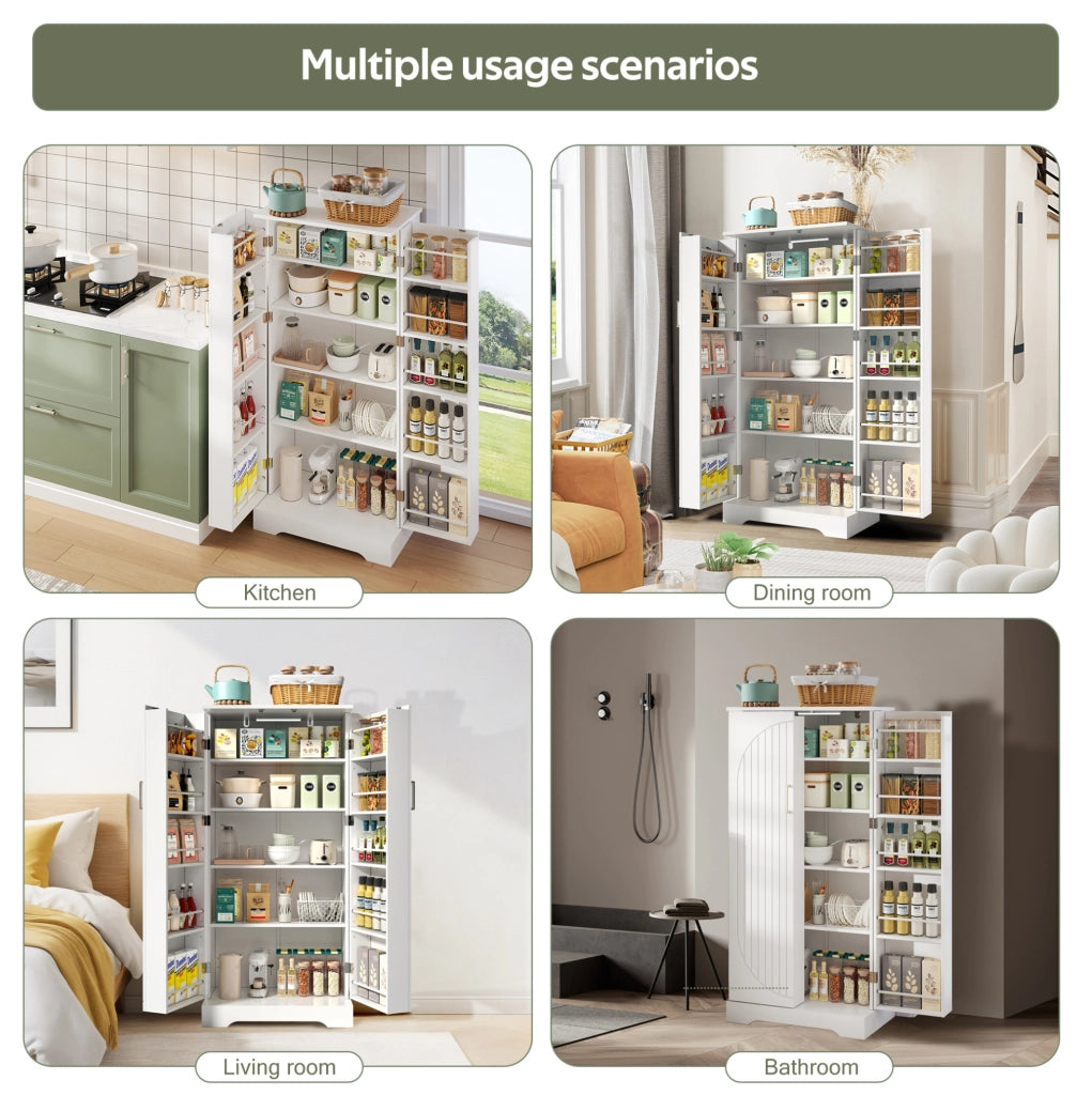 Credenza cucina salvaspazio 60x35x128 cm con luce LED sensore; bianco; in MDF e PB
