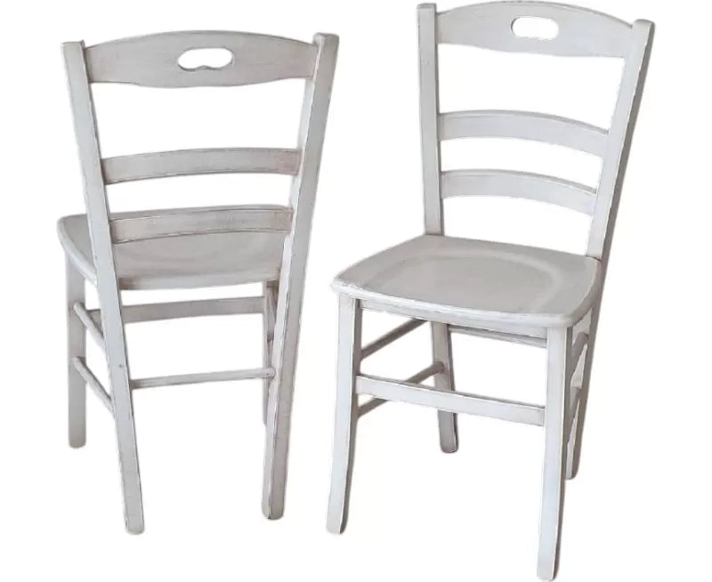 Set 2 sedie legno shabby bianco consumato seduta legno 43x46x89 - Mobili 2G