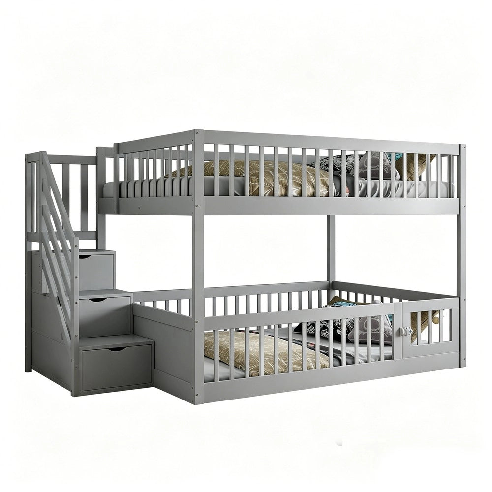 Letto a Castello 140x200 con Cassetti e Scala ¨C MINIMAL ¨C Grigio, Legno