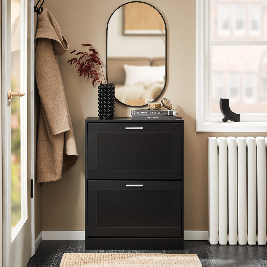 SoBuy Scarpiera ribaltabile Scarpiera a 2 ribalte Portascarpe salvaspazio Slim, 60x25x80cm, Nero, FSR137-SCH