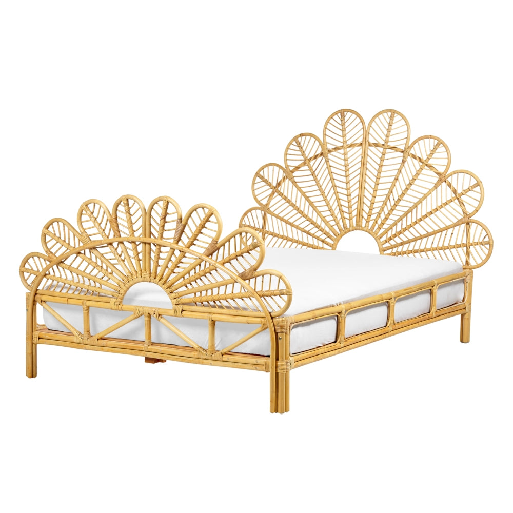 Letto matrimoniale in rattan con rete in legno chiaro  e pannello intrecciato 140 x 200 cm camera da letto stile boho