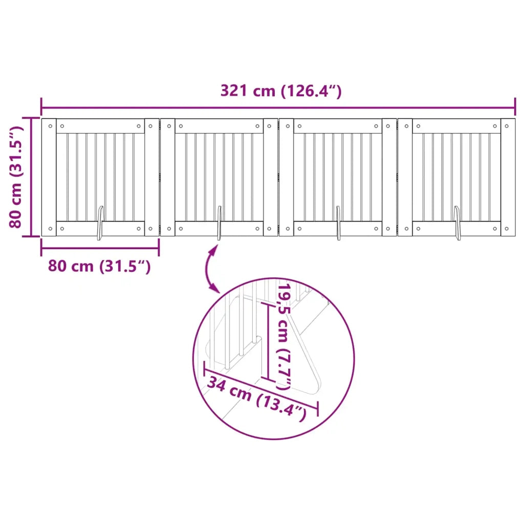 Cancello per cani pieghevole con supporti 4 pz 321 cm 892084