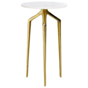 Tavolino con piano in marmo bianco e 3 gambe in metallo dorato 30 x 30 cm Rotondo Glam Moderno Soggiorno Camera da letto