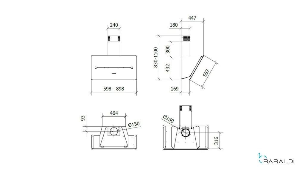 Cappa a parete ONE cm 60 - Bianca - 700 m3/h