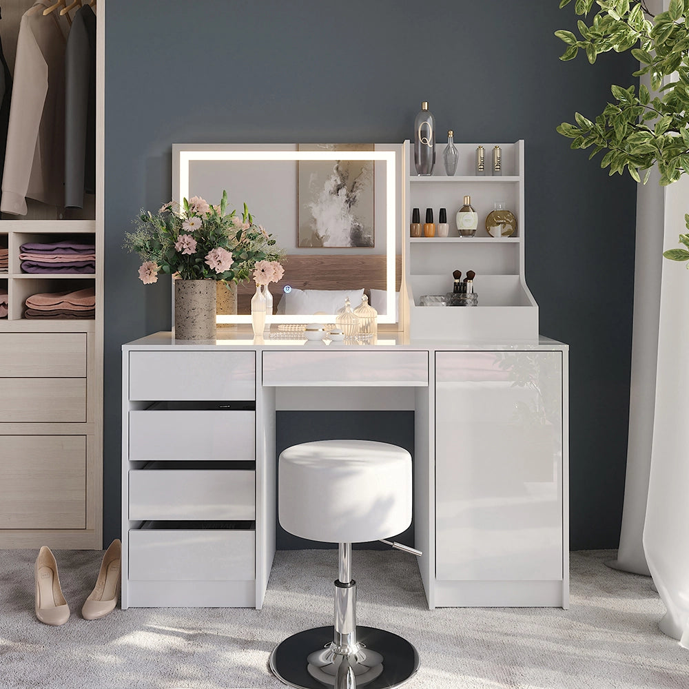 Vicco Tavolo da toeletta Bianco/bianco lucido 128.2 cm 4 parti