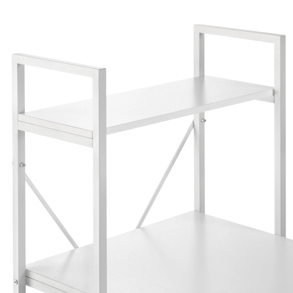 Scrivania con ripiani postazione di lavoro tavolo da ufficio pannello di fibra rivestito in melaminico e metallo 122 x 120 x 64 cm bianco 03_0001139